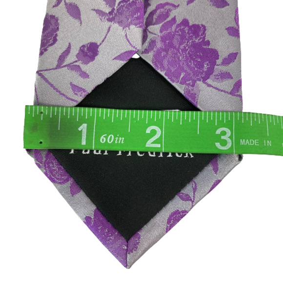 Paul Fredrick Tie Mens Purple Gray Floral 100% Silk Pointed Classic Tie - Picture 6 of 7